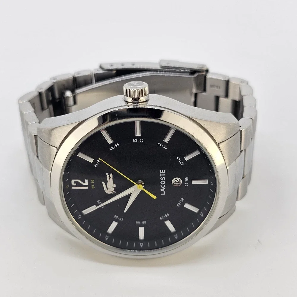 Lacoste Montreal Men Watch 44MM Black Dial Date Gray Bracelet Band 6